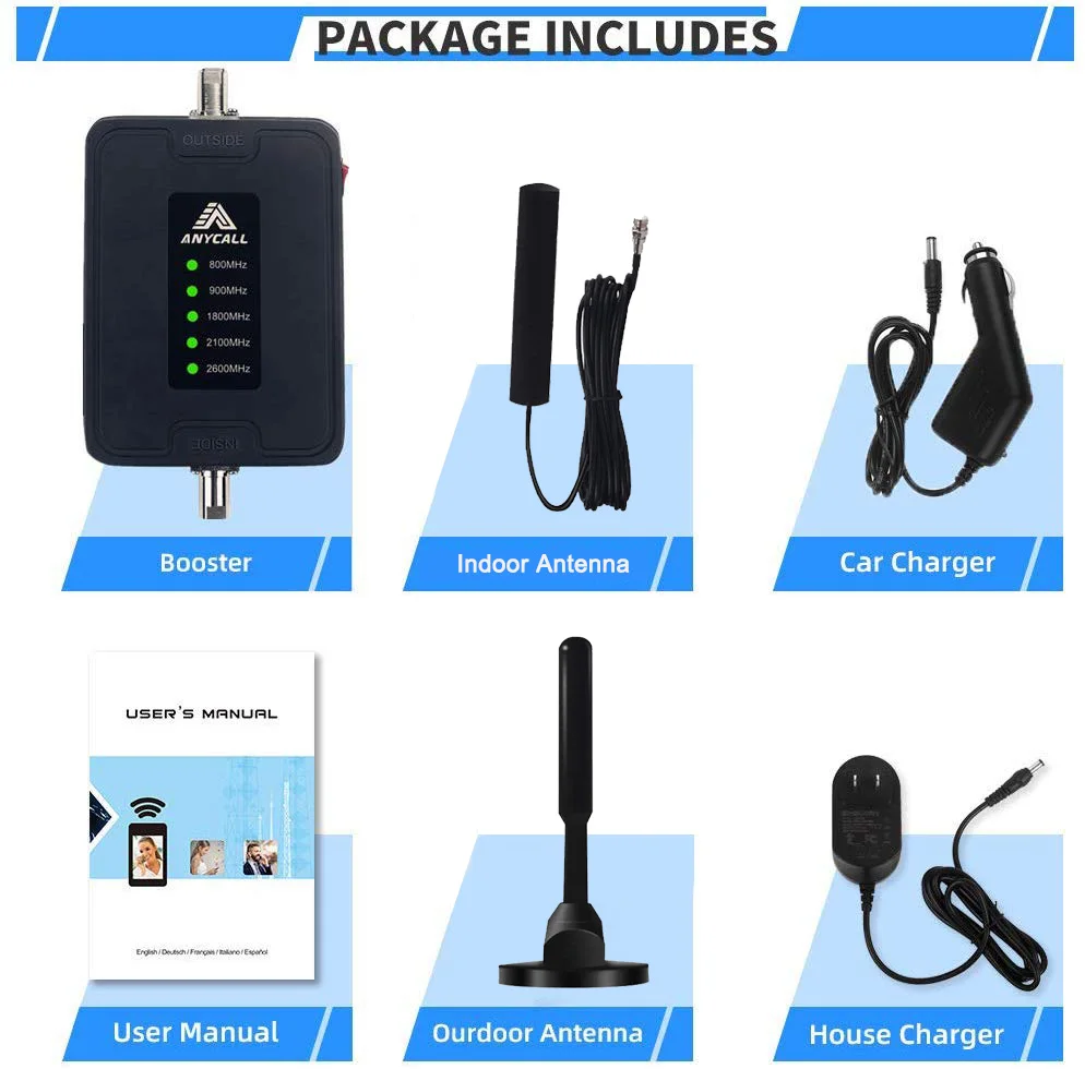 

GSM 3G 4G LTE Mobile Phone Signal Booster for Car/Truck 800/900/1800/2100/2600MHz Amplifier Boost Voice & Data Cellular Repeater