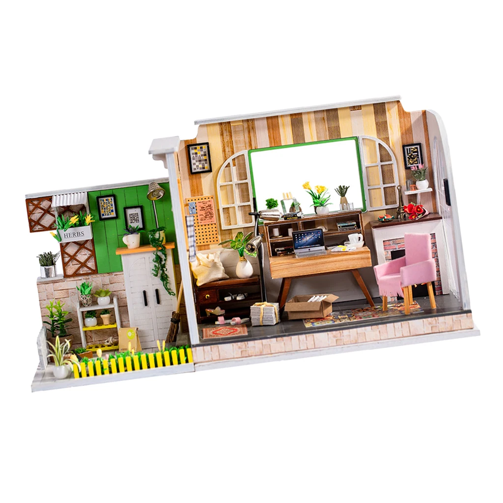 

Miniature Dollhouse Kits Wooden Mini Studio Model Building Kit w Accessories