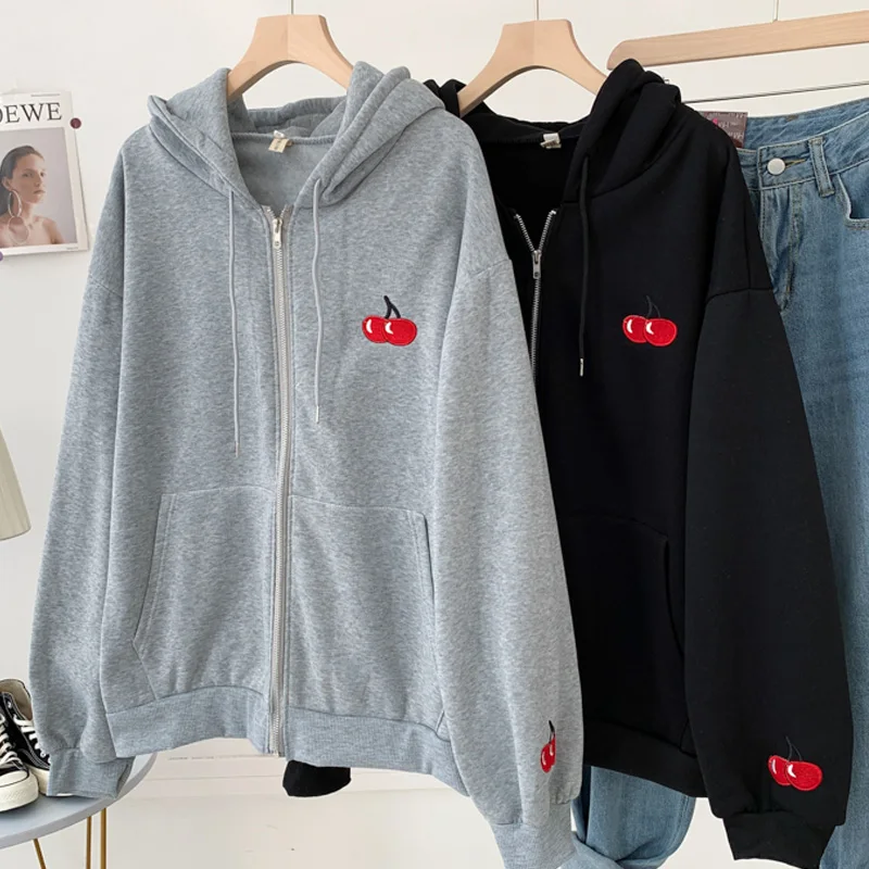 

Autumn winter fleece warm Streetwear Zip-up Oversized Sweatshirt Women Hoodies Jacket coat Solid Pocket Thicken Womens Outwear