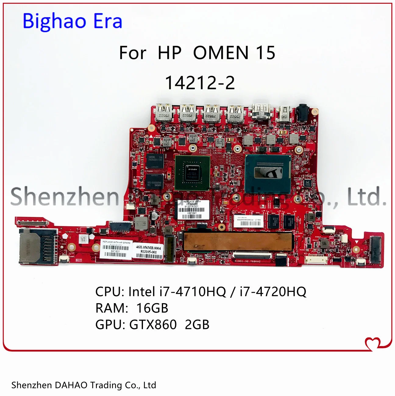 

812014-001 812014-501 For HP OMEN 15 Laptop Motherboard With i7-4710HQ/4720HQ CPU 16GB-RAM GTX860M 2G-GPU 100% Fully Tested