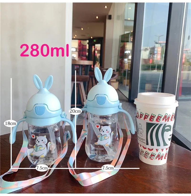 Милая детская бутылочка для кормления Rabbite 280 мл без БФА бутылки воды в соломе