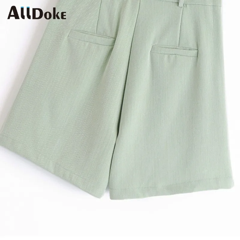 

ALLDOKE high waist casual shorts women summer double pockets loose blazers shorts vintage office ladies straight zipper shorts