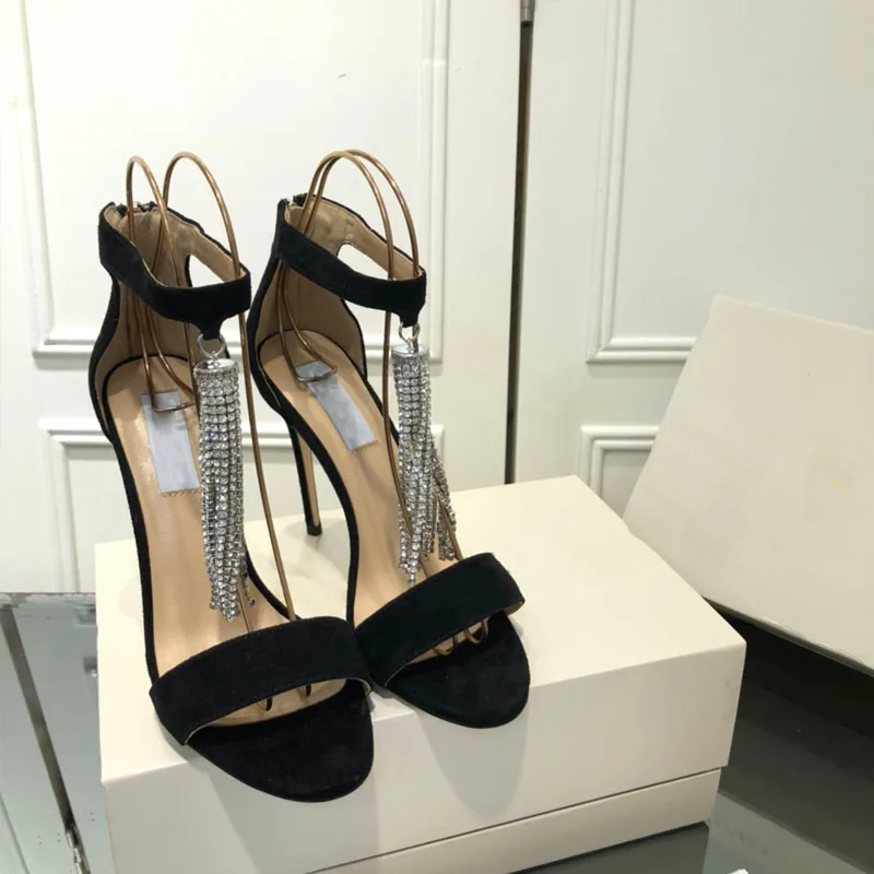 

Brand Tassel Sandals 2021 Summer Fashion Designer Luxury Brand Black High Heels Women 35-39 Frame Dust Bag