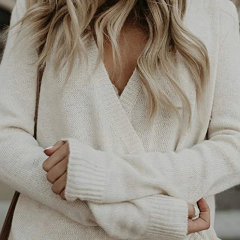 Sexy women sweater plus size V-neck spring autumn ladies pullover 2020 cross streetwear long sleeve jumper DR2244 Женская одежда