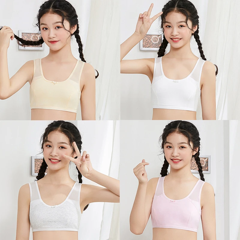 

Solid Prevents Peeping Cartoon Sport Girls Bra Girls' Small Vest Absorb Sweat Training Lingerie Teen Underwear Teenage Camisole