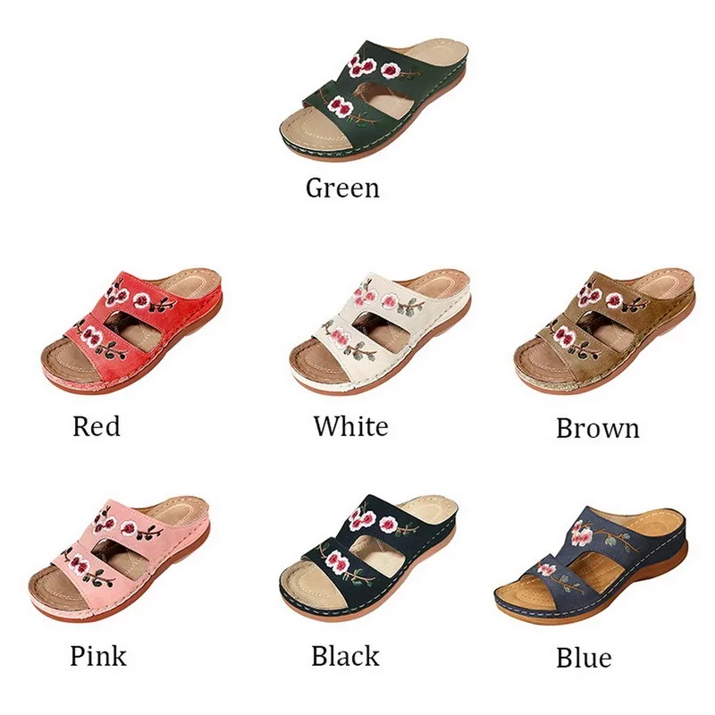 

2020 New Summer Ladies Shoes Women Sandals White Floral Flat Sandals Women Bohemian Casual Beach Shoes For Woman