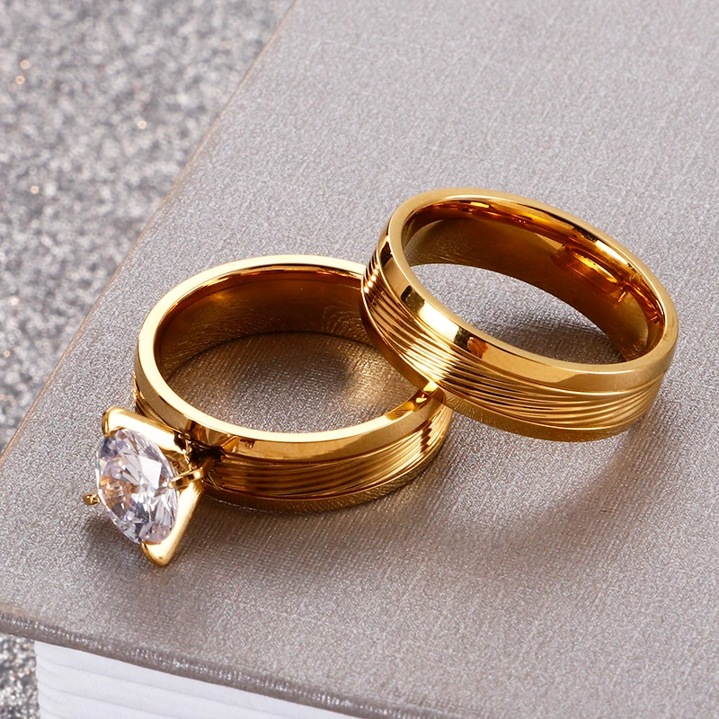 Бижутерия для влюбленных из циркония свадебные кольца золотого цвета
