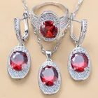 Лидер продаж 11,11, женские свадебные аксессуары, серебряный цвет, красный гранат, CZ, ювелирные наборы, висячие серьги и ожерелье, кольца, наборы
