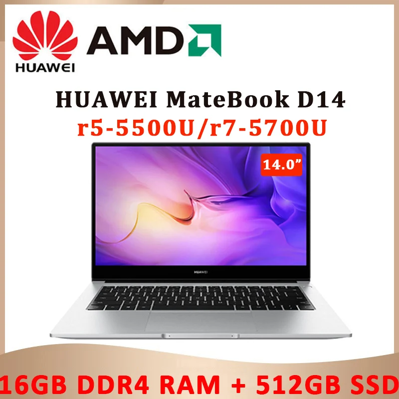 

HUAWEI MateBook D 14 laptop 2021 AMD Ryzen5 5500U/Ryzen7 5700U 16GB RAM 512GB SSD WiFi 6 Windows10 full-screen notebook computer