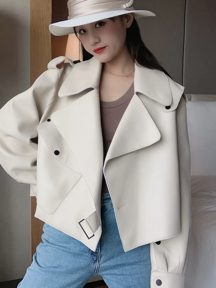 

2021 Genuine Leather Jacket Women Real Sheepshin Leather Coat Spring Autumn New Fashion Real Leather Jacket Loose Casual