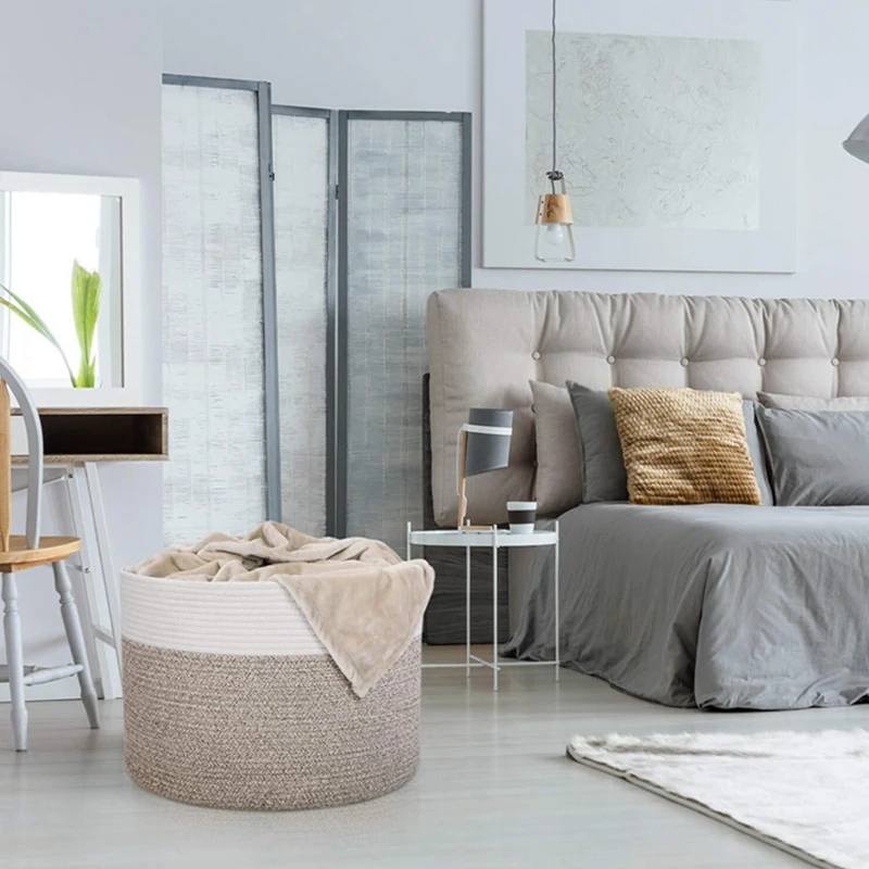 

Large Woven Basket Large Baskets for Blankets Extra Large Storage Baskets Woven Large Blanket Basket Living Room Cotton Rope Bas