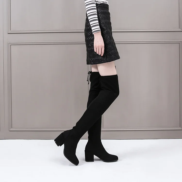 2019 Высокие Сапоги выше колен эластичные толстые сапоги с женскими сапогами |