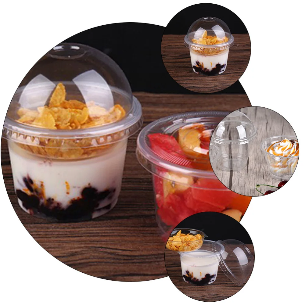 

150Pcs Disposable Transparent Cupcake Cups Jelly Mousse Salad Cups with Lids