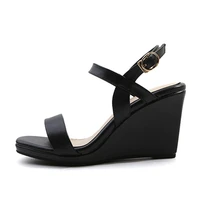 2021 summer fashion women open toe genuine leather sandals high wedge concise black beige buckles strap leisure women shoes