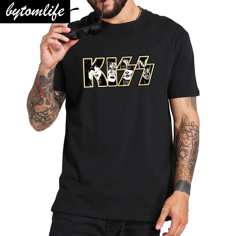 

Kiss Band T Shirt Rock And Roll Tees EU Size 100% Cotton Letter Classic Figure Printed Homme Short Sleeve Casual Tops
