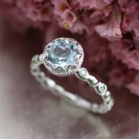 trendy simple round cut light blue rings womens engagement wedding band ring jewelry gift