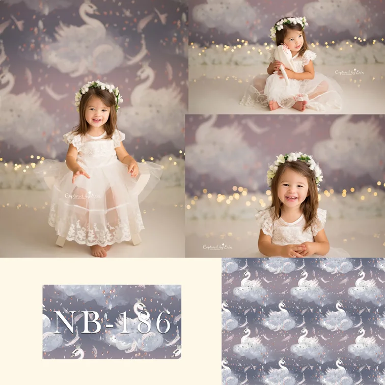 

White Swan Little Princess Backdrop for Photography Cloud Cartoon Girls Birthday Party Cake Table Decor Background Photo Studio