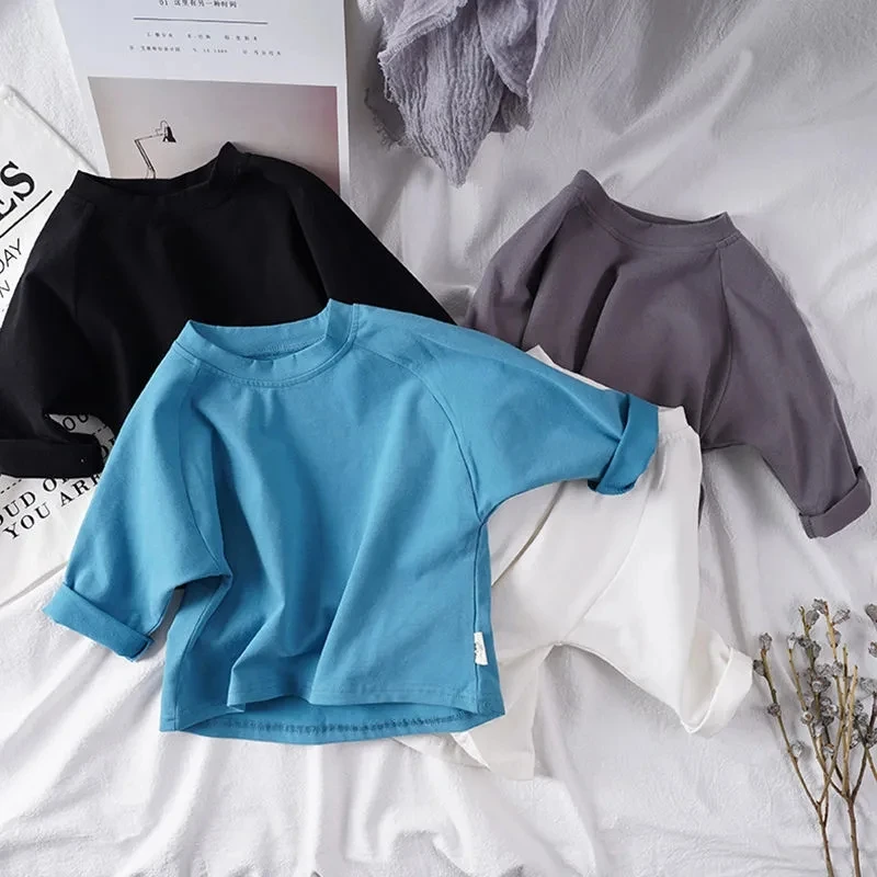 

VIDMID new children's leisure long sleeve t-shirt kids baby pure cotton neutral bottomed T-shirt boy solid color tops P5095