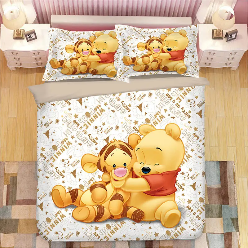 Disney Cute Winnie The Pooh Tigger Bedding Set Yellow and White Soft Down Quilt Cover Pillowcase Bedroom Decor for Children