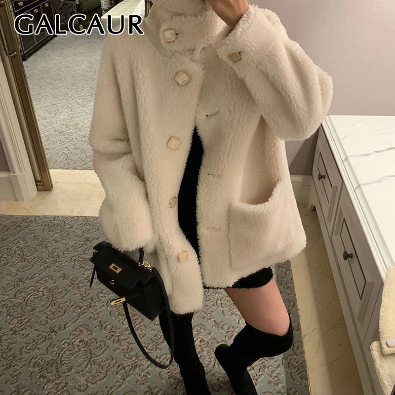 Пальто GALCAUR женское из овечьей шерсти свободная теплая Толстая Водолазка с