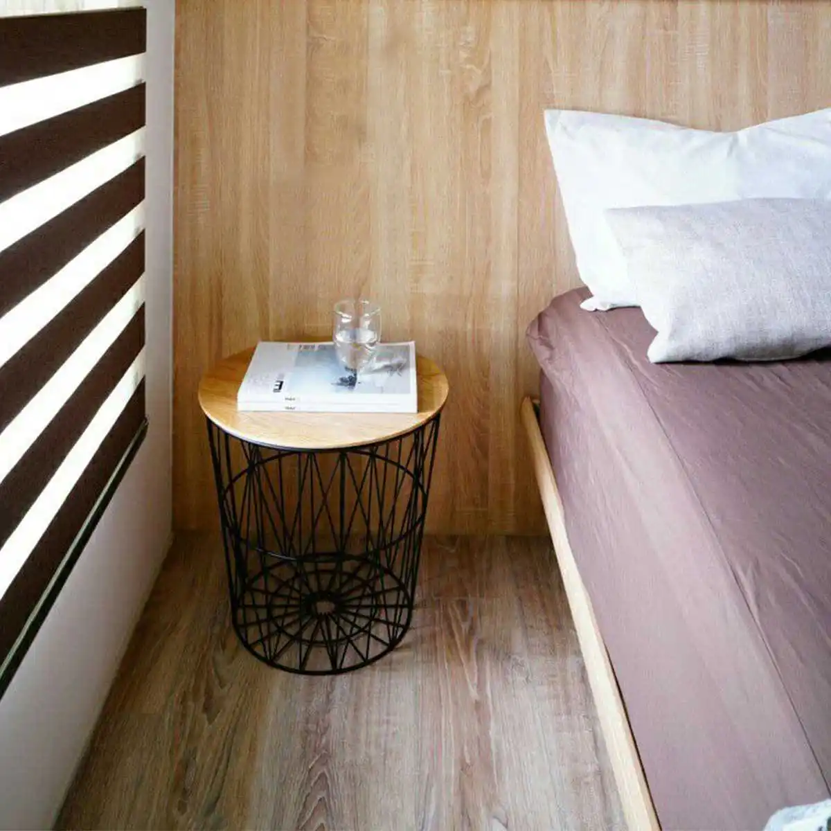 

Metal Iron Nordic Style Wooden Top Side Clothes Storage Basket Organizer for Home Bedroom Living Room Laundry Room 35x30cm