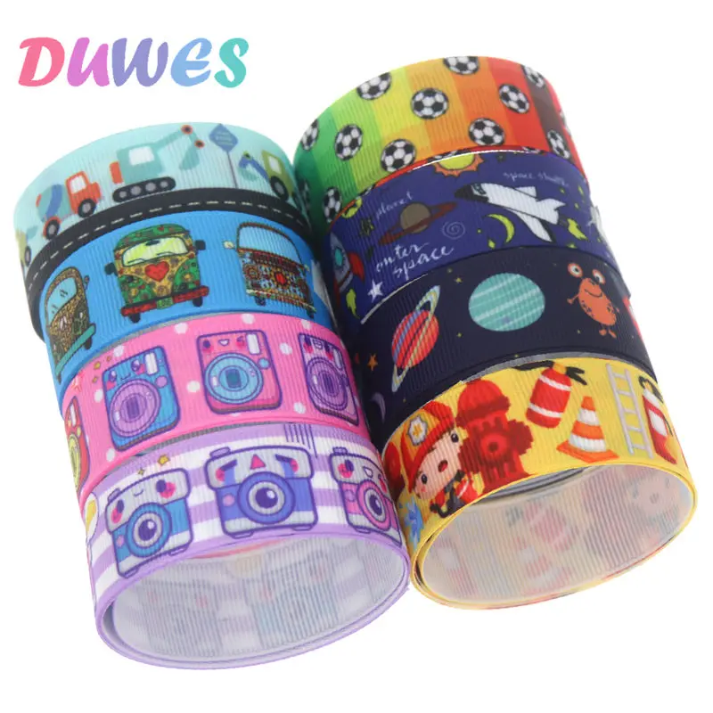 

DUWES 50yards camera ball space cars Printed Grosgrain Ribbon Accessory Hairbow Headwear Decoration DIY Wholesale OEM D1261