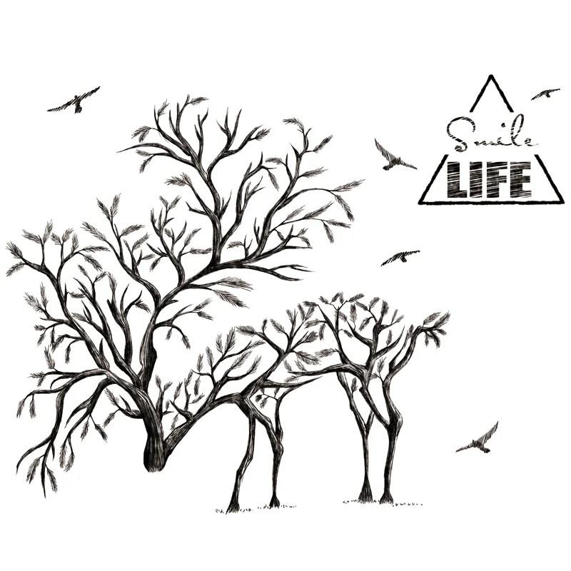 

[shijuekongjian] Black Chandelier Wall Sticker DIY Deer Birds Animals Wall Decals for Living Room Baby Bedroom Decoration