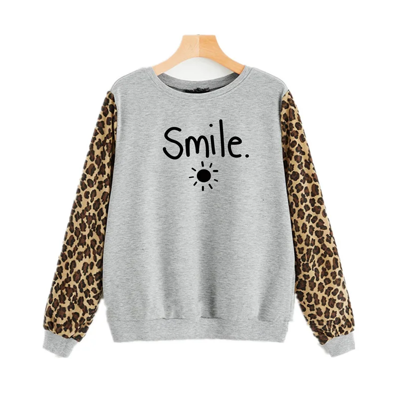 Новые леопардовые Лоскутные женские толстовки размера плюс пуловеры XXL Осень