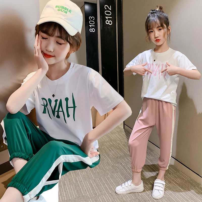 Комплекты одежды для девочек рубашка + штаны комплект летней детской из 2