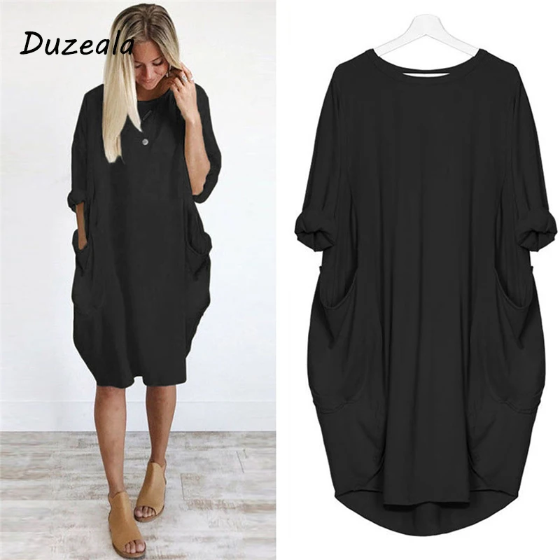 Лидер продаж 2021 осенне-зимнее женское модное свободное платье с карманами