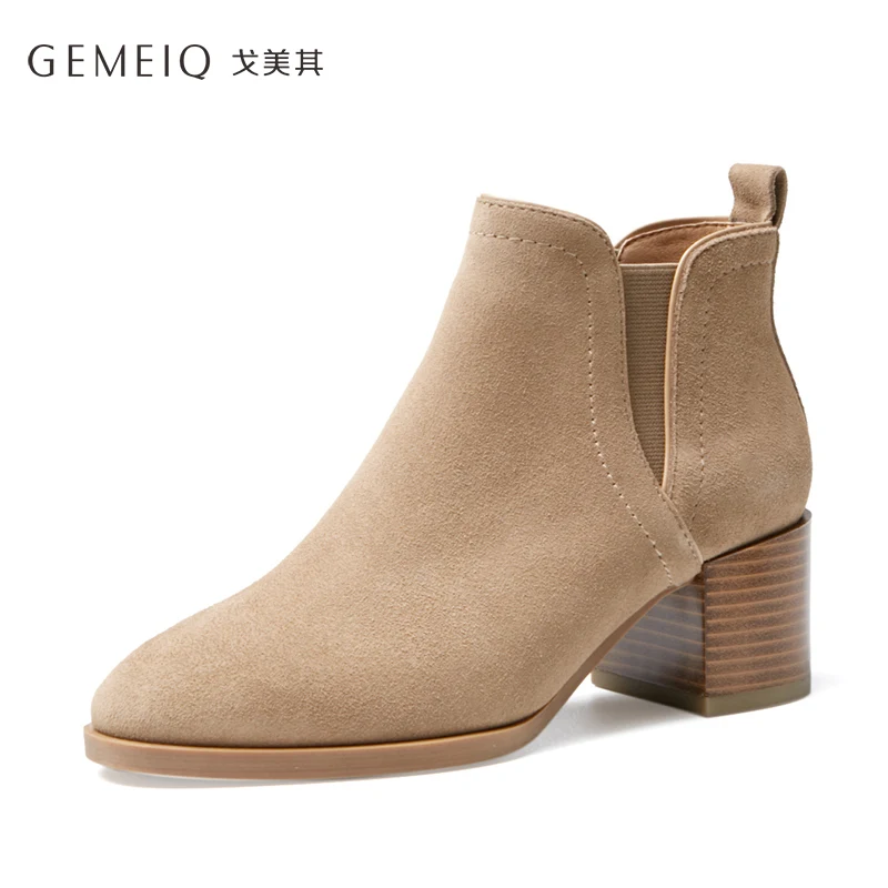 GEMEIQ/ботинки из натуральной коровьей замши женские зимние ботинки на высоком
