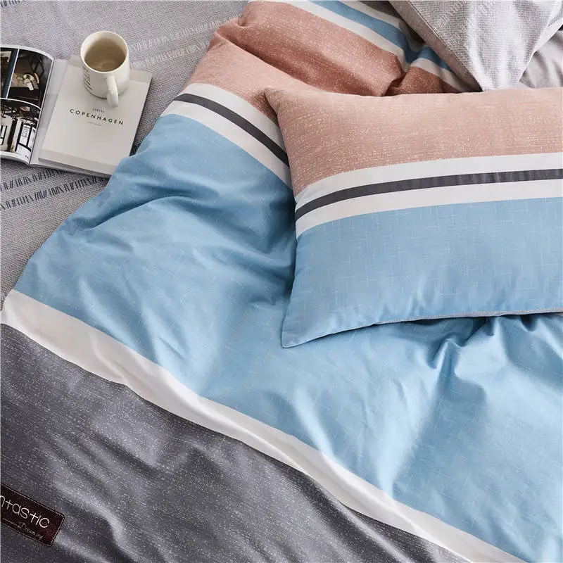 Комплект постельного белья из чистого хлопка в полоску набор синий серый