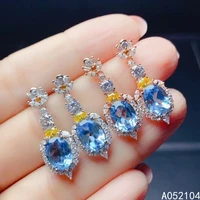 kjjeaxcmy 925 sterling silver inlaid natural blue topaz womens new noble popular ol style oval gem ear stud earrings support de