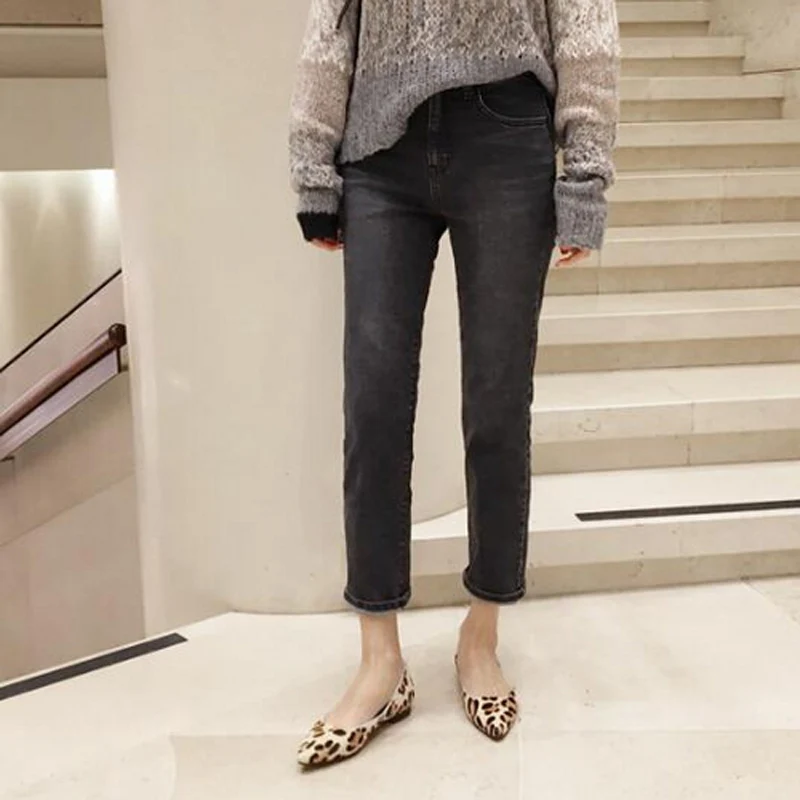 Винтажные легкие вымытые прямые эластичные джинсы женские с высокой талией