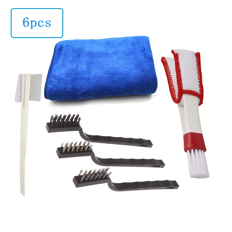 

6PC Car Detailing Brush Set Microfiber Towel 2 In 1 Air-Conditioner Wash Groove Clean and Metal Wire Toothbrush Auto Accessories