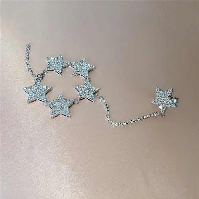 

Simplicity Flashing Star Opening Ring Bracelet Design Fashion Ring Bracelet One Chain Female Party Bracelet Jewelry