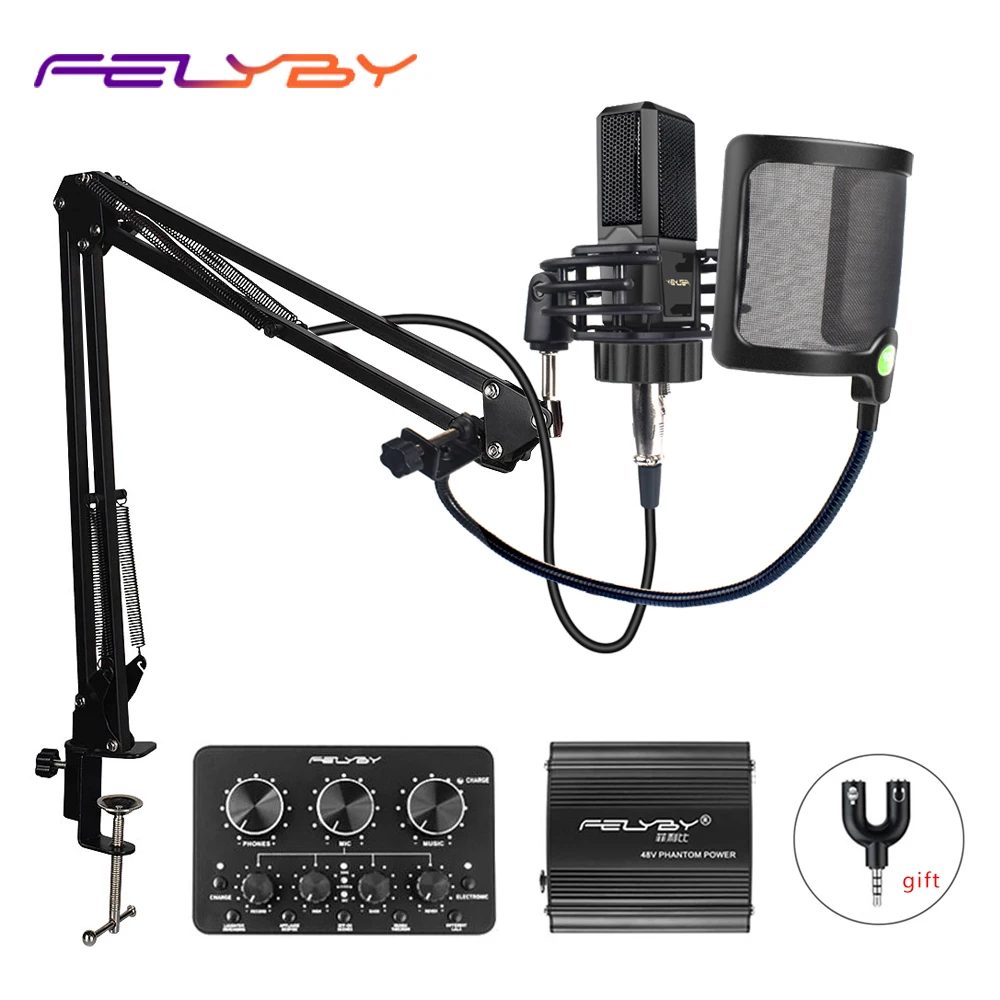 FELYBY BM1000 профессиональный конденсаторный микрофон для компьютера/ноутбука/ПК