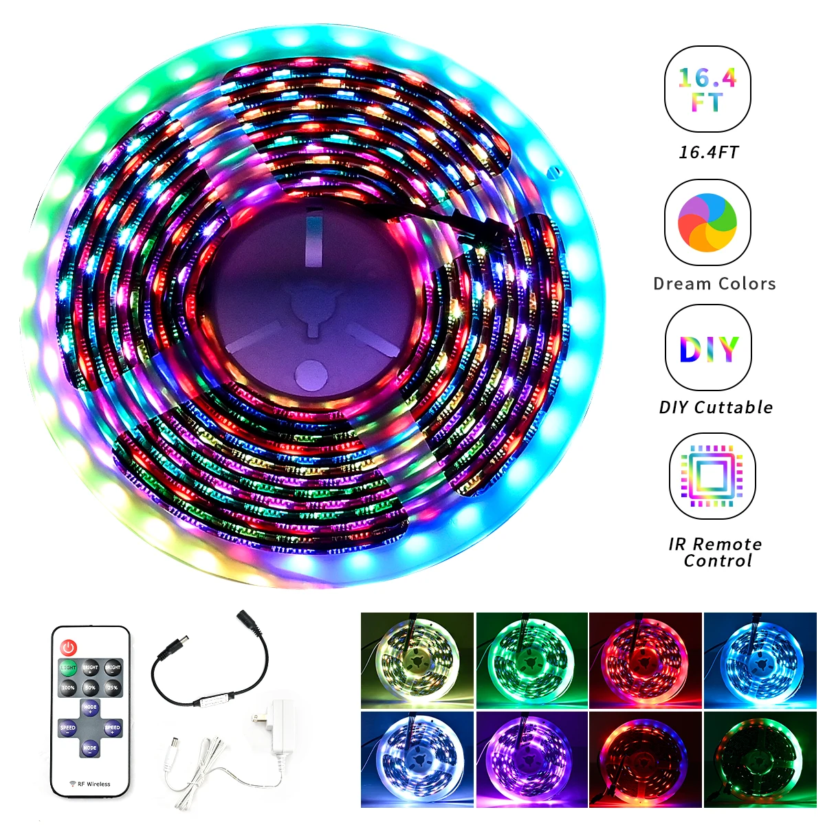 

Dream Color Flexible LED Strip 12V with Remote Control SMD 5050 Led Ribbon for Bedroom Decor TV Backlight Kit Luces 5M 10M 15M