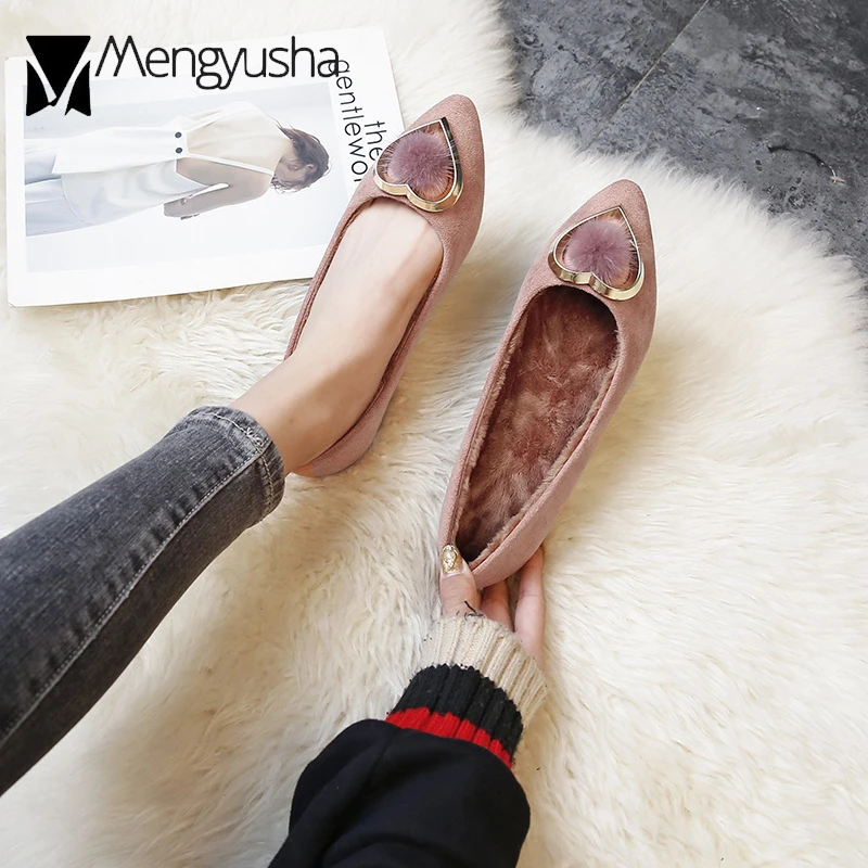 Пряжка в форме сердца туфли-мокасины Женская обувь из норкового меха гладкая