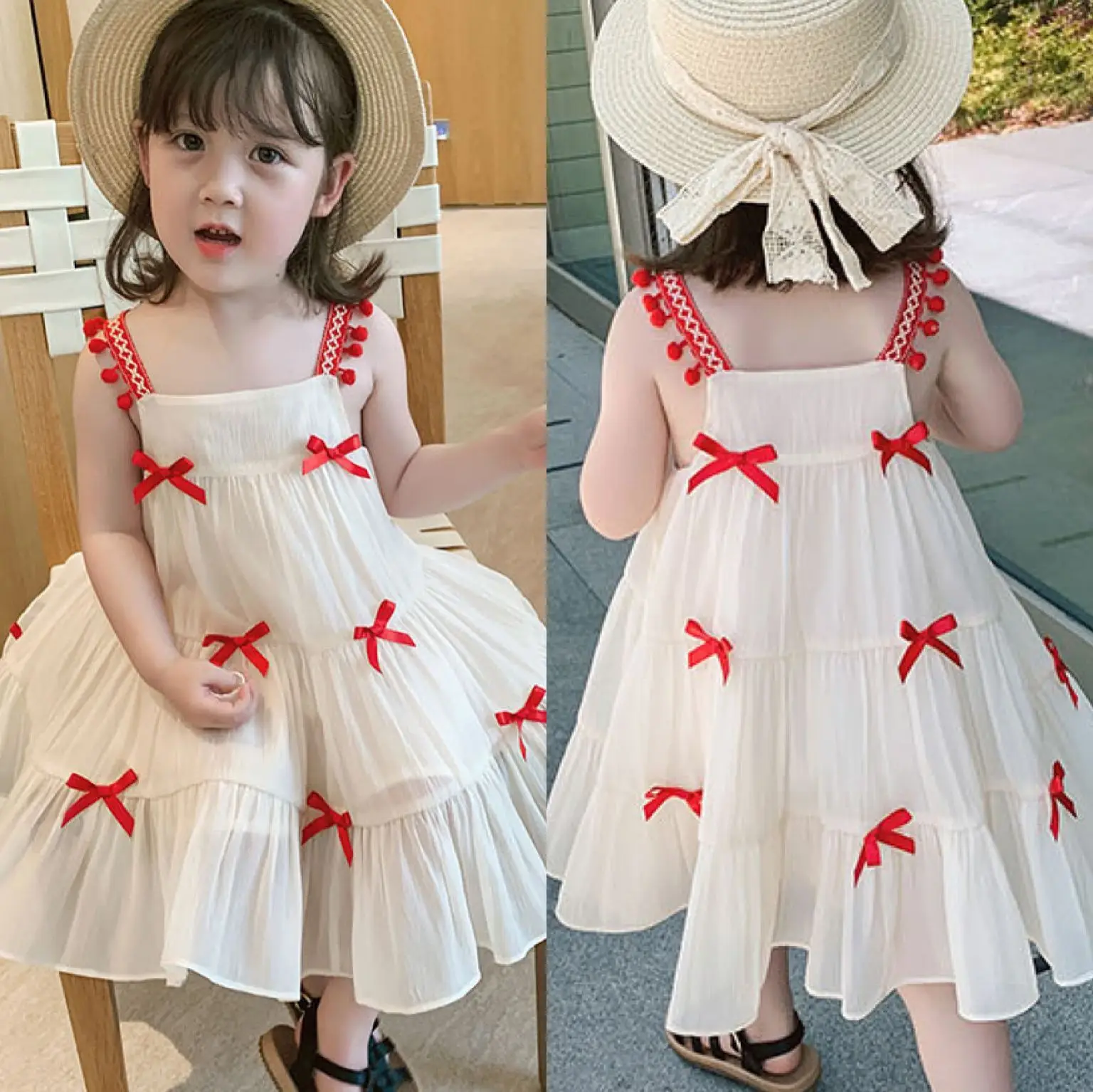 

Summer Dress Children Sweet Dress for girls Bowknot Vest Dress Princess Dress Children Dress 3-8 Years Old