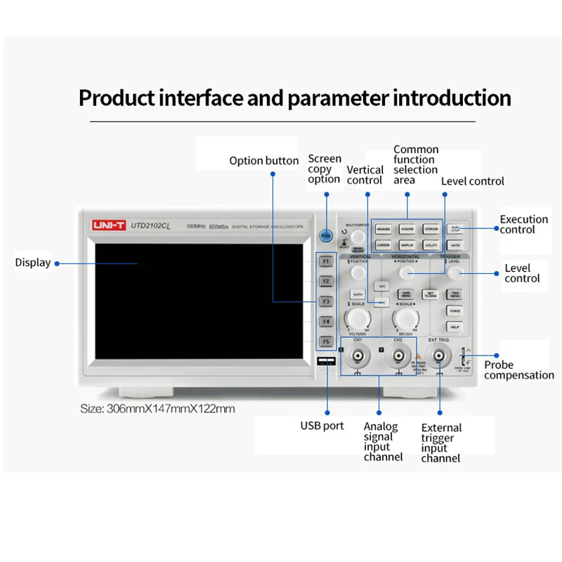 Портативный цифровой осциллограф UNI-T UTD2102CL 100 МГц 2-канальный 500 с USB-осциллографом