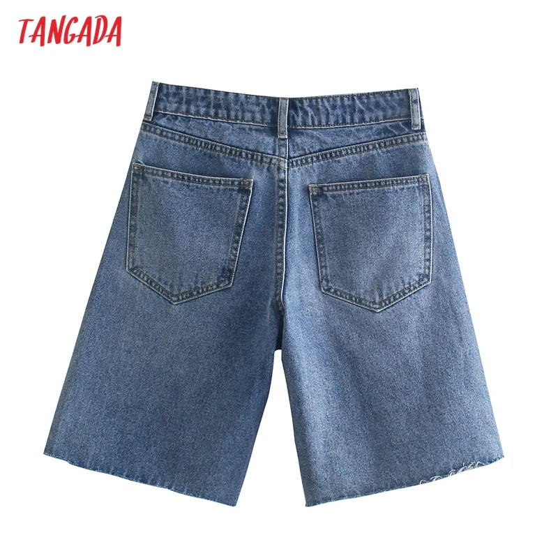 

Tangada Women Vintage Blue Denim Shorts Tassel Zipper Pockets Female Retro Casual Shorts Pantalones JE89