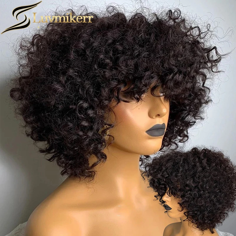 

Kinky Curly Short Bob Wig HD Transparent 13x4 Lace Frontal Wig With Bangs Glueless Brazilian Human Hair Wig For Black Women 150%