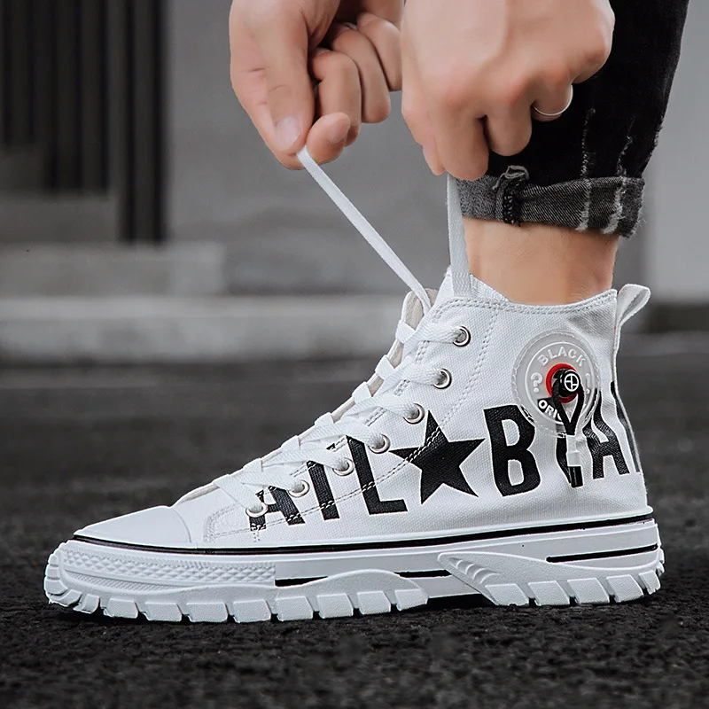 2019 New Men Shoes Fashion Sneakers Canvas Oxfords Breathable High-top Lace-up Casual Platform Plus Size 39-44 | Обувь