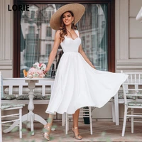 lorie simple white tea length wedding dresses short 2020 satin a line bridal gowns open back princess party dress with lacing