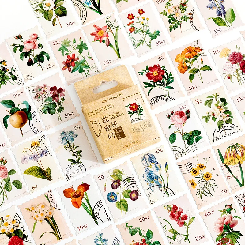 

Mengtai 46pcs Forest password stamp Decorative Stickers Scrapbooking diy flower Stick Label Diary Stationery Album Journal