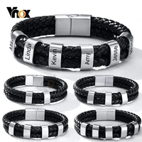 vnox free custom engrave 2 6 pcs beads charm bff bracelets for men stylish braided genuine leather with extra clasp