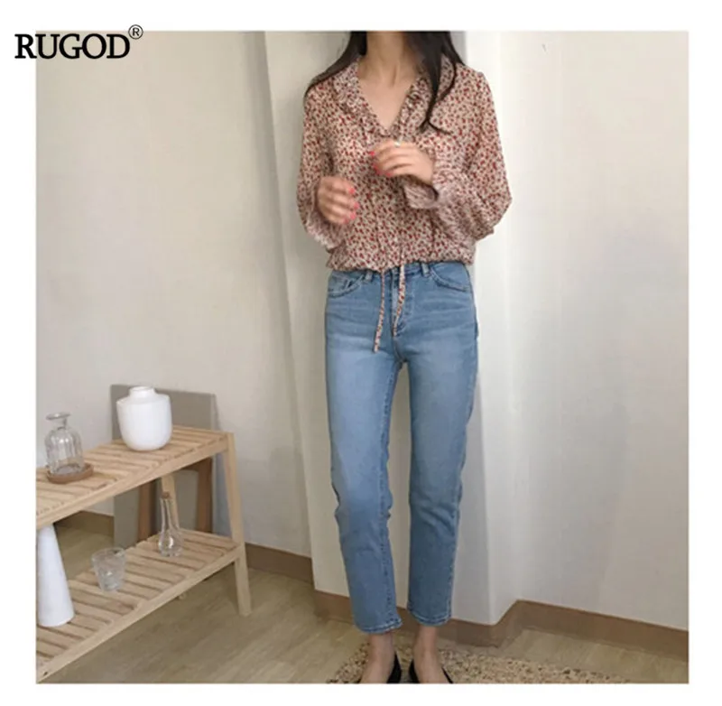 Женская шифоновая блузка с цветочным принтом v образным вырезом и расклешенными