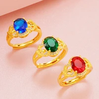 redgreenblue zircon prong settiing womens ring yellow gold filled beautiful finger band ring size adjust