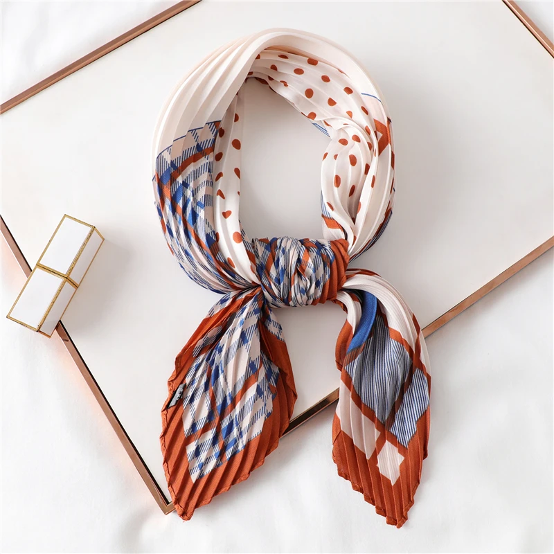 

2021 Women Crinkle Silk Scarf Shawls and Wraps Fashion Plaid Print Neck Scarves Foulard Hair Band Neckerchief Bandana